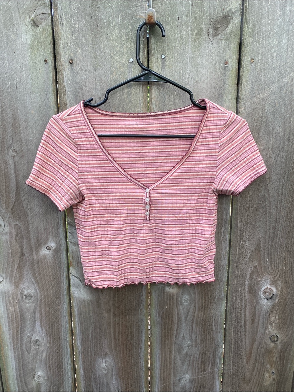 American Eagle Striped Lettuce Hem Baby Tee Crop Top XS - Picture 2 of 5